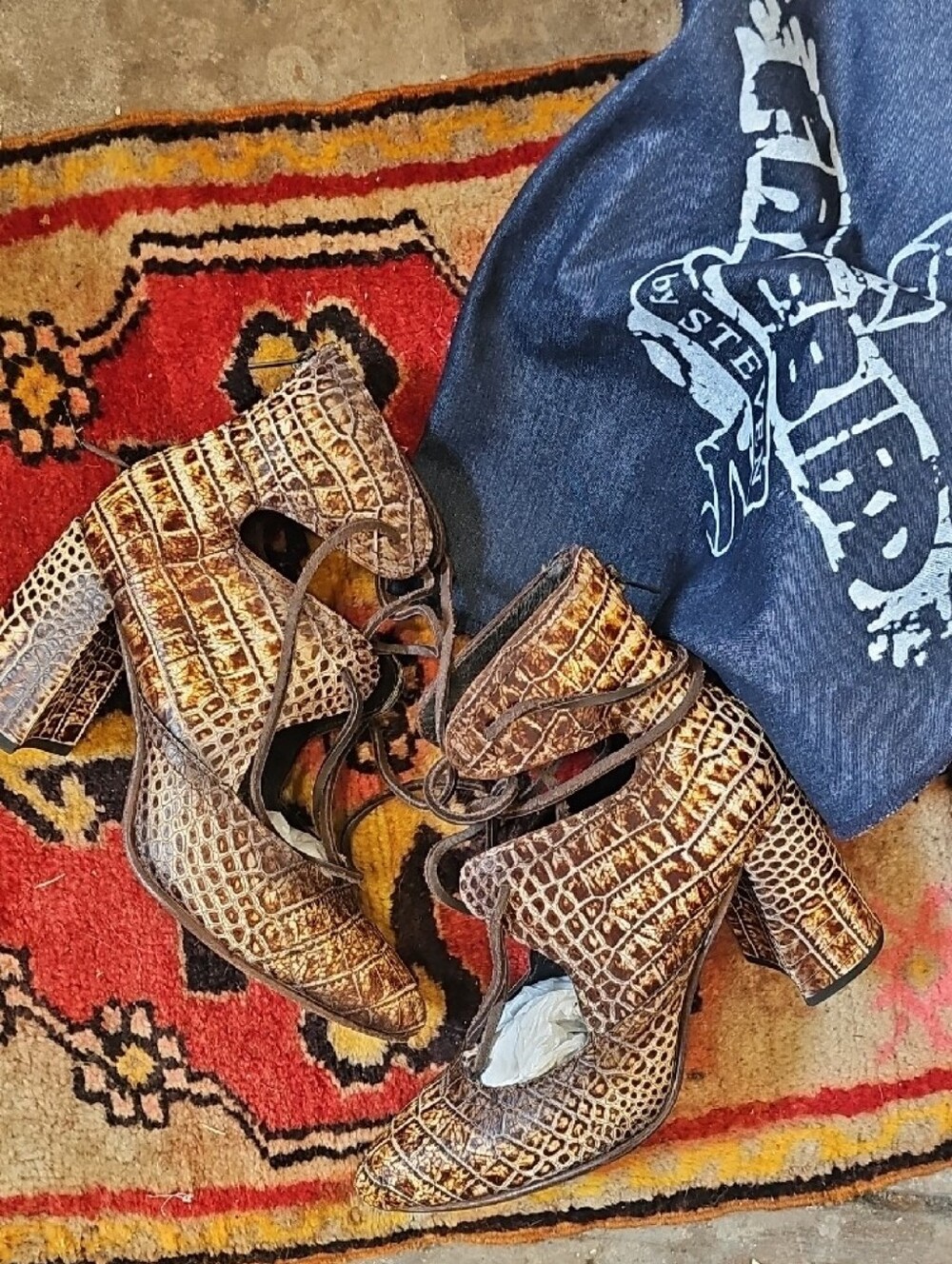 Freebird by Steven Brown Joyce Croc-Embossed Lace-Up Heels - Picture 4 of 7